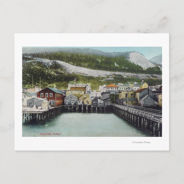Postal Vista de Waterfront y TownDouglass, AK (Anverso)