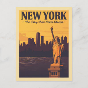 Postal Vista del atardecer de la ciudad de Nueva York