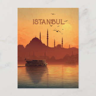 Postal Vista del atardecer retro Estambul Turquía Viajes