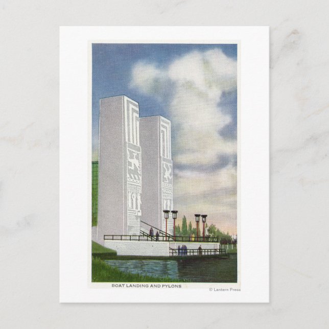 Postal Vista del aterrizaje de barcos y pilones (Anverso)