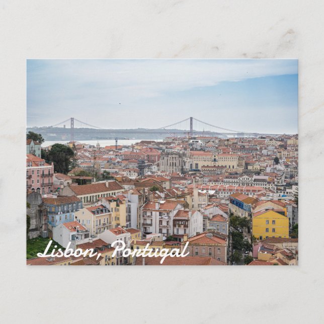 Postal Vista del casco antiguo de Lisboa y el puente del  (Anverso)