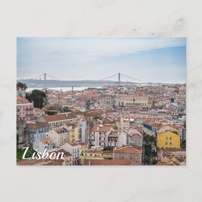 Postal Vista del casco antiguo de Lisboa y el puente del  (Anverso)