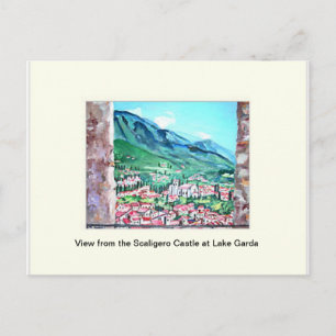 Postal Vista del Castillo de Scaligero en el Lake Garda P
