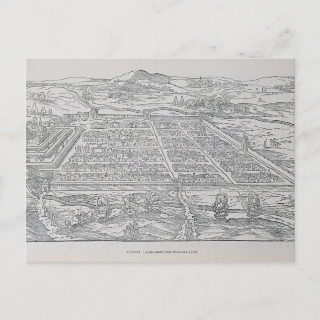 Postal Vista del Cusco, desde Ramusio, pub. 1556 (Anverso)