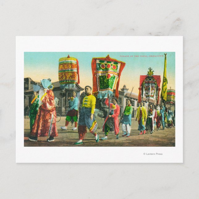 Postal Vista del Desfile de las Tongs, Barrio Chino (Anverso)