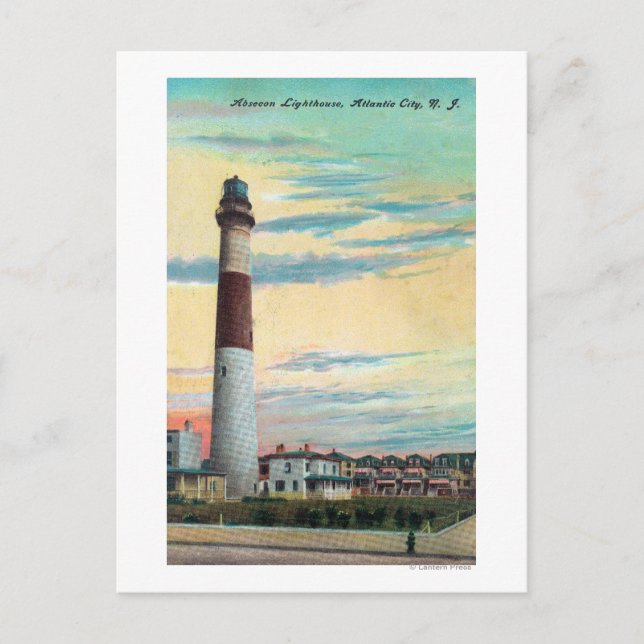 Postal Vista del faro de Absecon, Ciudad Atlántica, NJ (Anverso)