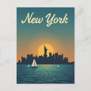 Postal Vista del horizonte de Nueva York al atardecer