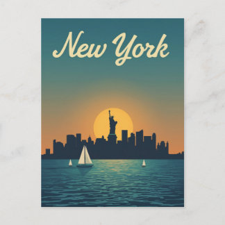 Postal Vista del horizonte de Nueva York al atardecer