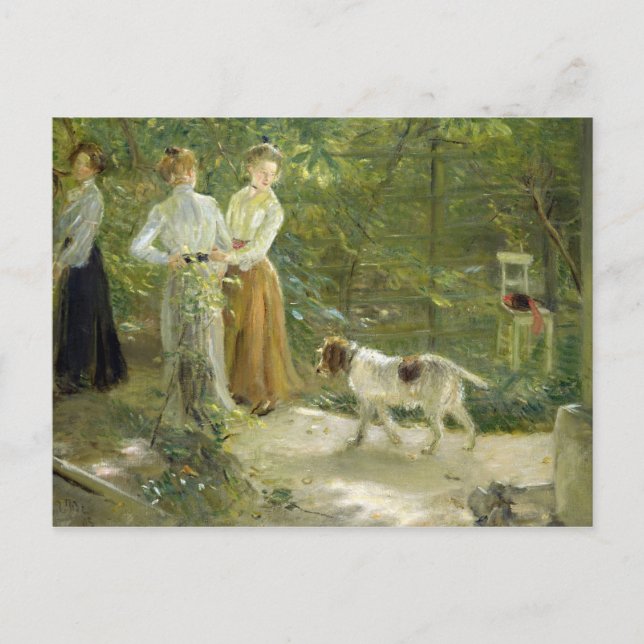 Postal Vista del jardín del artista con sus hijas (Anverso)