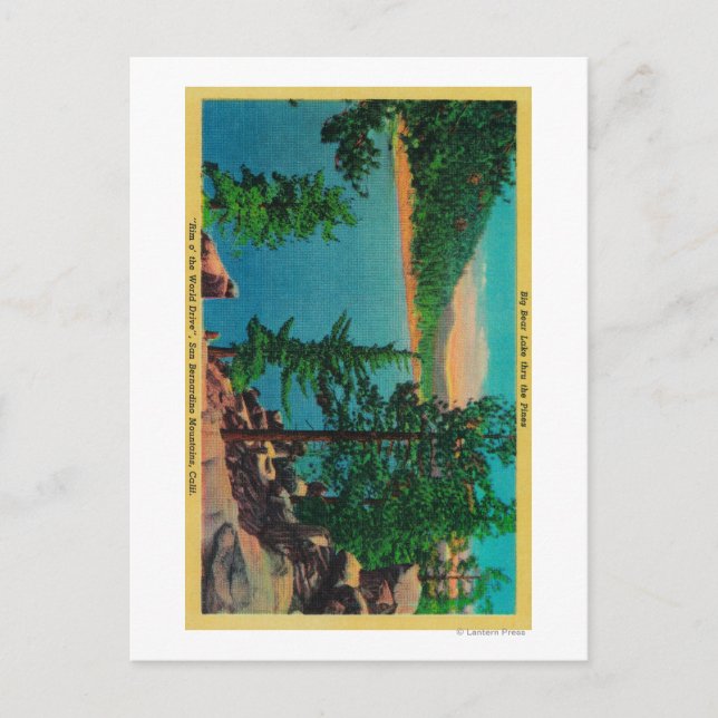 Postal Vista del lago Big Bear en Rim o'The World Drive (Anverso)