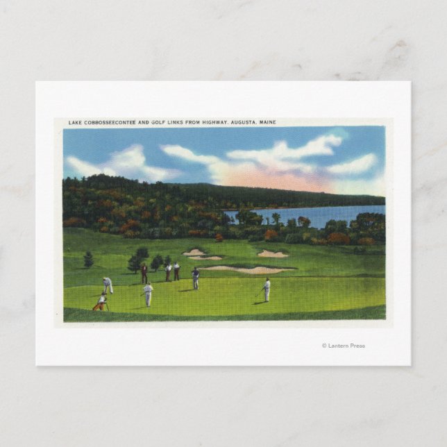 Postal Vista del Lago Cobbosseecontee y enlaces de golf (Anverso)