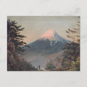 Postal Vista del Monte Fusiyama con figuras en el frente