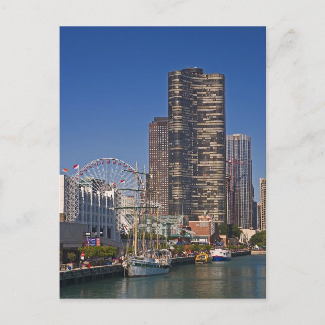 Postal Vista del muelle naval de Chicago (Anverso)