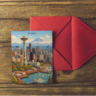 Postal Vista del paisaje urbano de Seattle, Washington Vi