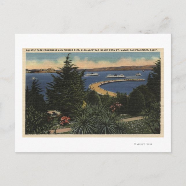 Postal Vista del paseo y muelle del parque acuático (Anverso)