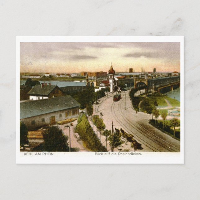 Postal Vista del puente Rin, Kehl, Alemania Vintage (Anverso)