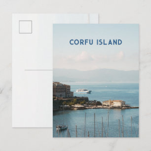 Postal Vista del puerto de la ciudad de Corfú, Viaje
