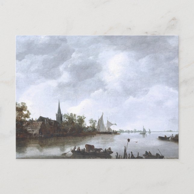 Postal Vista del río con una iglesia del pueblo (Anverso)