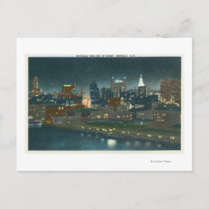 Postal Vista del Skyline de Buffalo de noche