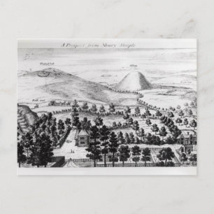 Postal Vista desde el templo de Avebury de Silbury Hill