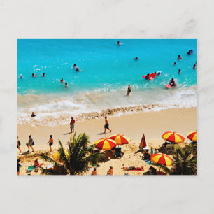 Postal Vista elevada de la escena de la playa de Waikiki,