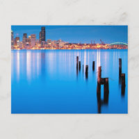 Vista en horario azul del centro de Seattle