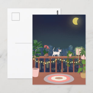 Postal Vista estética nocturna de la ciudad con plantas y