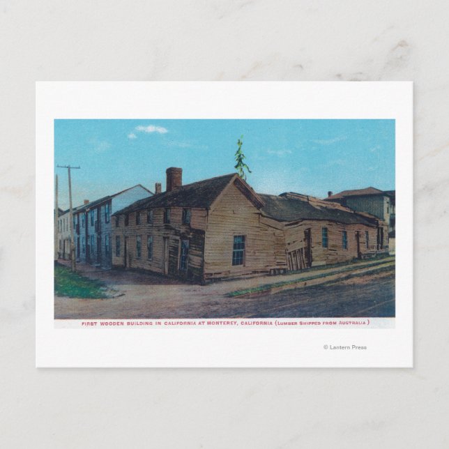 Postal Vista exterior de 1ª Wooden Bldg en CA (Anverso)