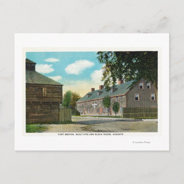 Postal Vista exterior de Fort Weston y Casa de Bloques (Anverso)