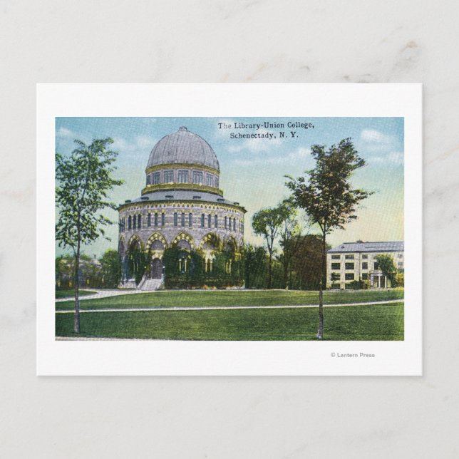 Postal Vista exterior de la biblioteca de Union College (Anverso)