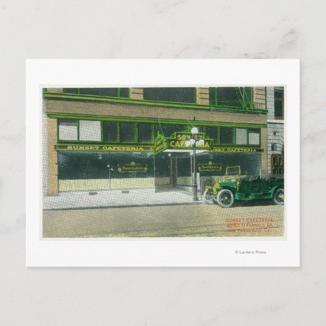 Postal Vista exterior de la cafetería Sunset (Anverso)