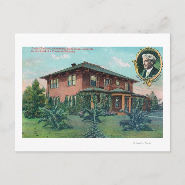 Postal Vista exterior de la residencia de Luther Burbank (Anverso)