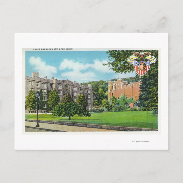 Postal Vista exterior de las barracas de cadetes y el gim (Anverso)