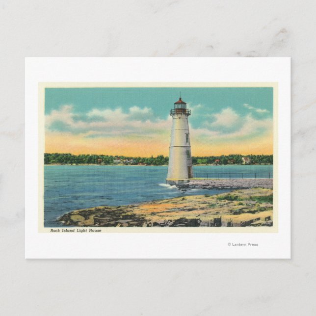 Postal Vista exterior de Rock Island Light House (Anverso)