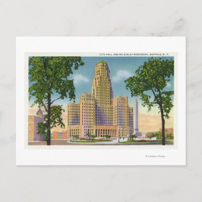 Postal Vista exterior del ayuntamiento y el McKinley (Anverso)