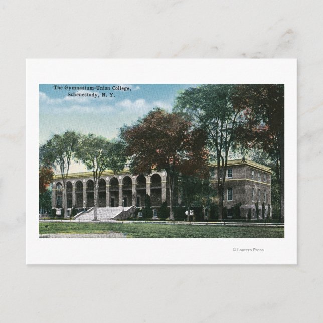 Postal Vista exterior del gimnasio Union College (Anverso)