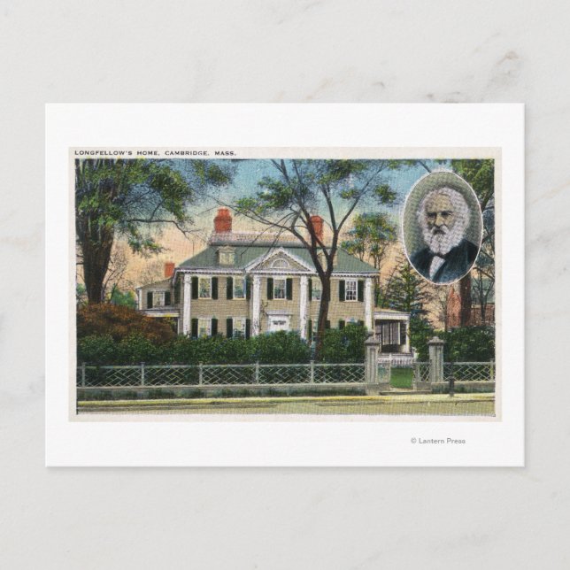 Postal Vista exterior del hogar de Longfellow (Anverso)