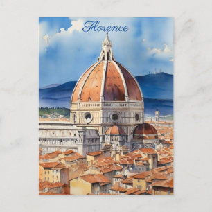 Postal Vista Florencia   il Duomo   acuarela