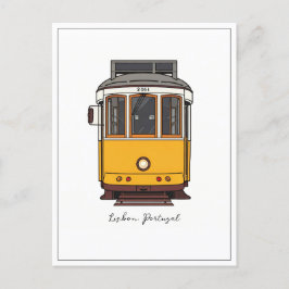 Postal Vista frontal del tranvía amarillo de Lisboa Portu