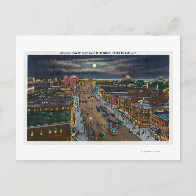 Postal Vista general de la Avenida Surf de noche (Anverso)