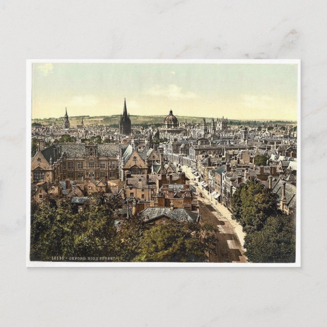 Postal Vista general y High Street, Oxford, Inglaterra (Anverso)