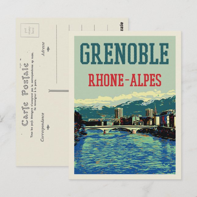 Postal Vista Grenoble France del río Ródano (Anverso / Reverso)