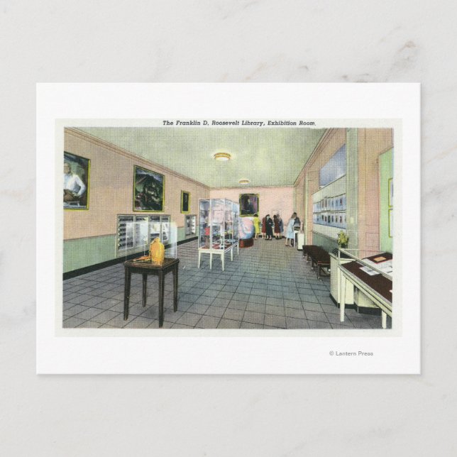 Postal Vista interior de la biblioteca FDR, exposición (Anverso)