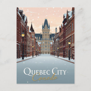 Postal Vista invernal de la calle de la ciudad de Quebec
