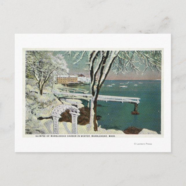 Postal Vista invernal del puerto de Marblehead (Anverso)