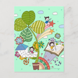 Postal Vista lateral de los niños que estudian en la plan