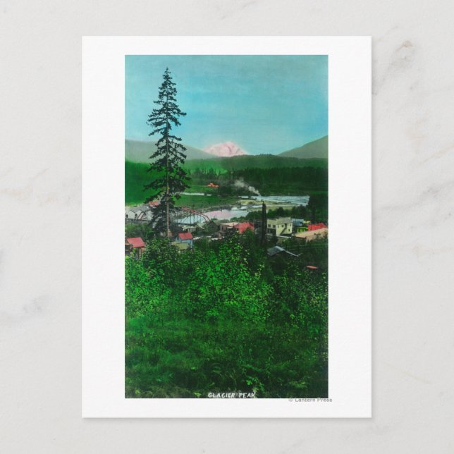 Postal Vista lejana de la cima del glaciar y de la ciudad (Anverso)