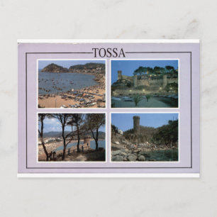 Postal Vista múltiple de playa y castillo de Tossa de Mar
