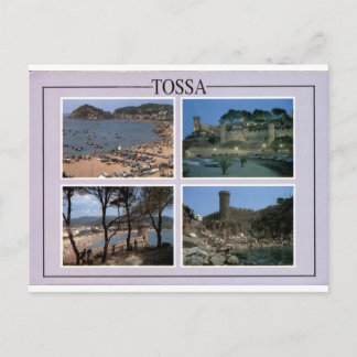 Postal Vista múltiple de playa y castillo de Tossa de Mar