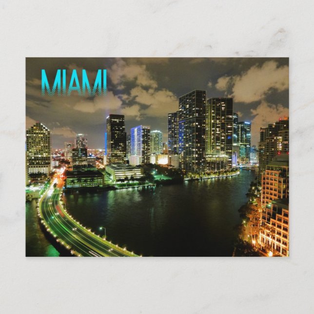 Postal Vista nocturna de Brickell Skyline en Miami, Flori (Anverso)